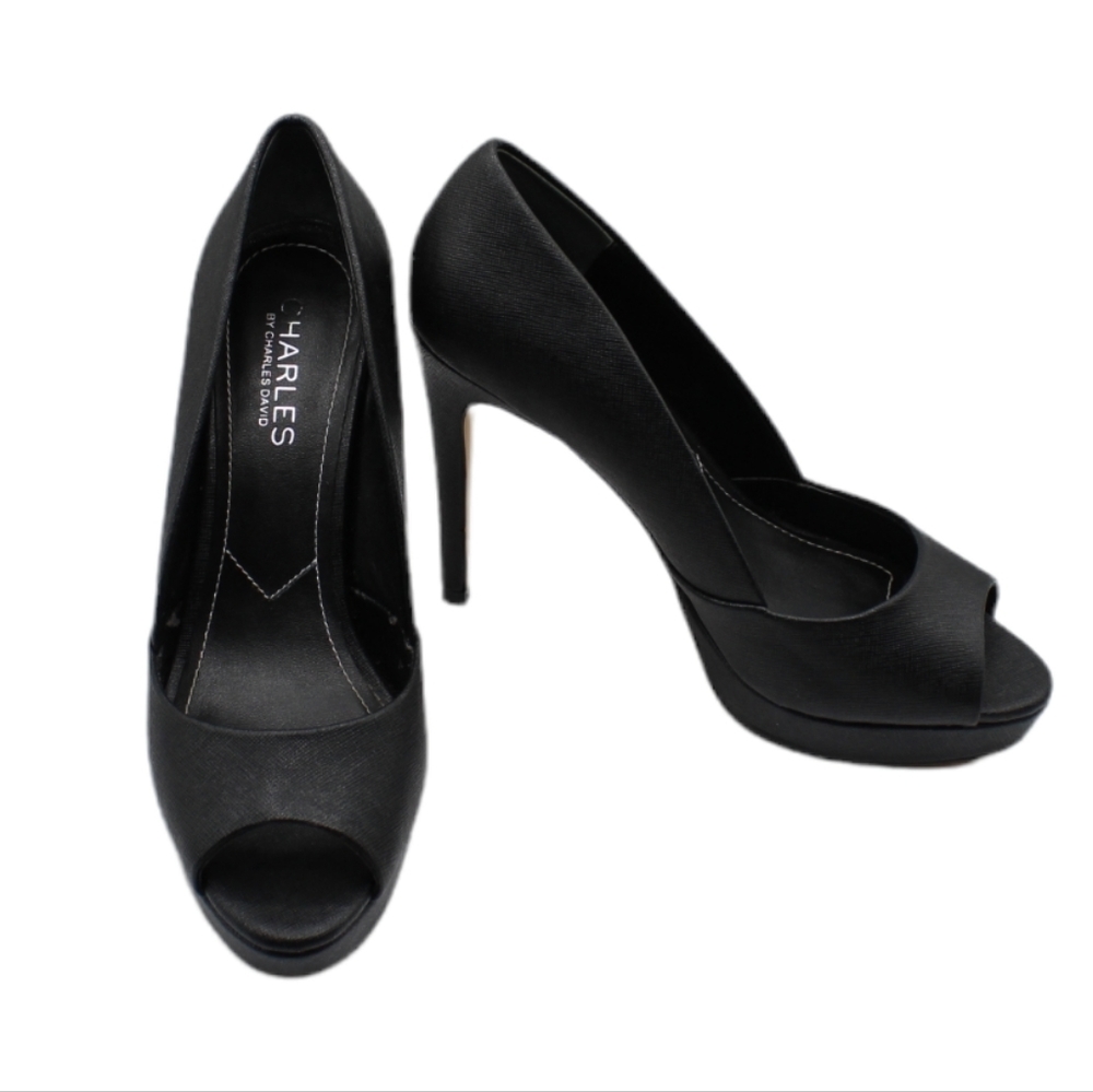 Charles by Charles David black peep-toe heels